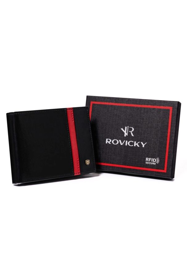 ROVICKY - Portfel męski skórzany RFID czarny Rovicky N992-RVTP. Kolor: czarny. Materiał: skóra