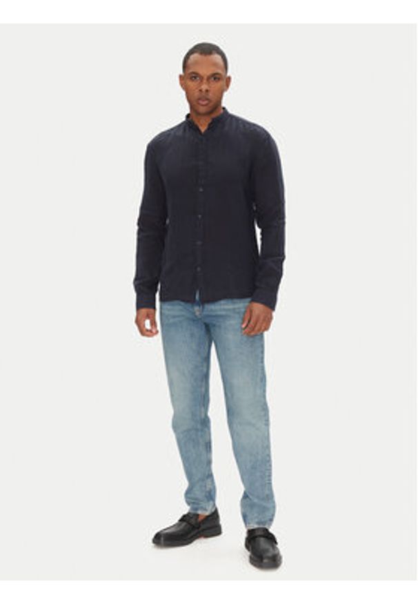 Hugo - HUGO Koszula Elvory 50490740 Granatowy Slim Fit. Kolor: niebieski. Materiał: len