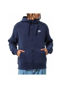 Nike - BLUZA męska NIKE z kapturem dresowa granatowa na zamek. Typ kołnierza: kaptur. Kolor: niebieski. Materiał: dresówka