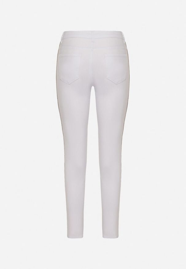 Born2be - Białe Spodnie Skinny z Wysokim Stanem i Lampasami Nimirene. Okazja: na co dzień. Stan: podwyższony. Kolor: biały. Styl: elegancki, casual
