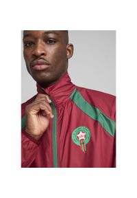 Puma - Męska tkana kurtka przedmeczowa Maroko PUMA Intense Red Archive Green. Kolor: czerwony, wielokolorowy, zielony. Wzór: nadruk