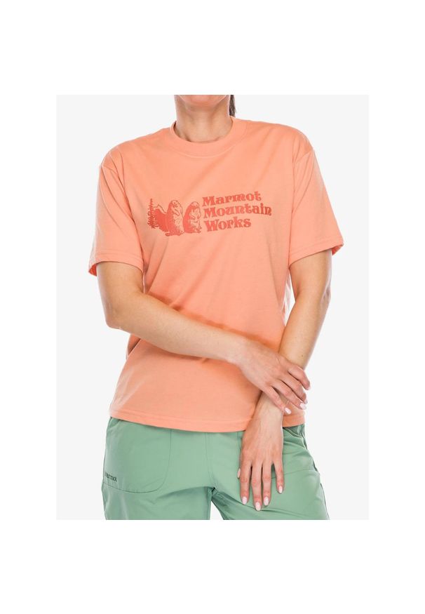 Koszulka z nadrukiem damska Marmot MMW Tee. Kolor: pomarańczowy. Wzór: nadruk