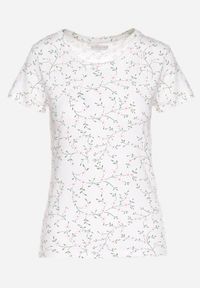 Born2be - Biały T-shirt z Bawełny w Kwiaty Savilisse. Okazja: na co dzień. Kolor: biały. Materiał: bawełna. Wzór: kwiaty. Styl: klasyczny, casual #3