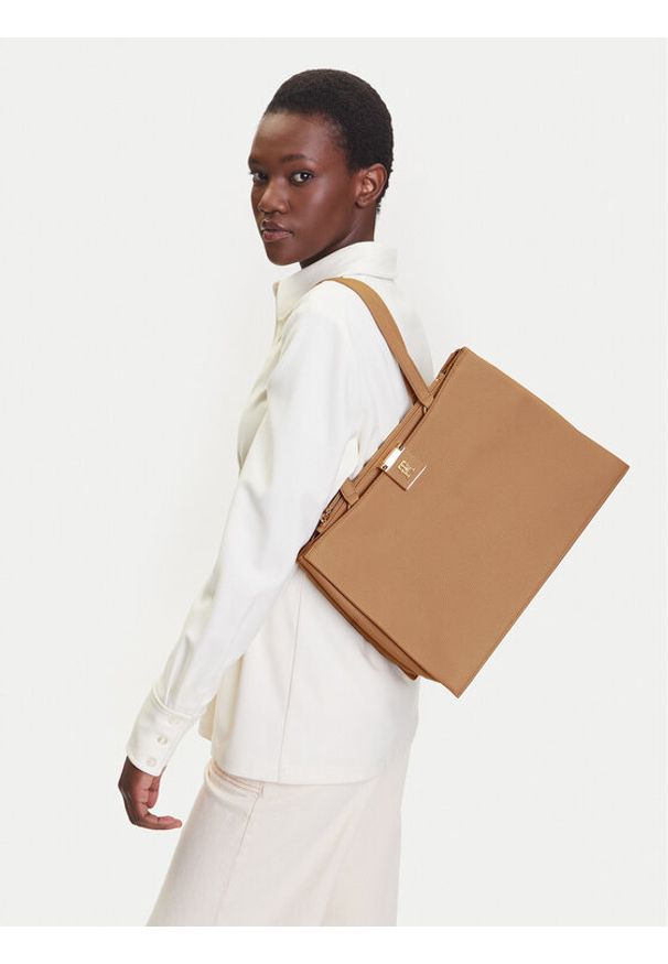 TOMMY HILFIGER - Tommy Hilfiger Torebka Th Her Tote AW0AW17191 Brązowy. Kolor: brązowy. Materiał: skórzane