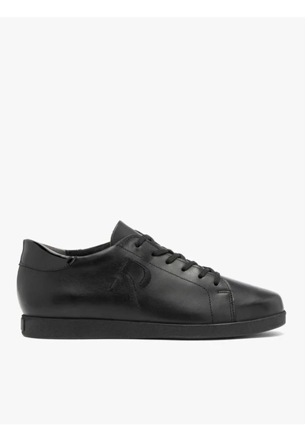 Ryłko - Czarne sneakersy ze skóry licowej. Nosek buta: okrągły. Kolor: czarny. Materiał: skóra. Styl: street, sportowy