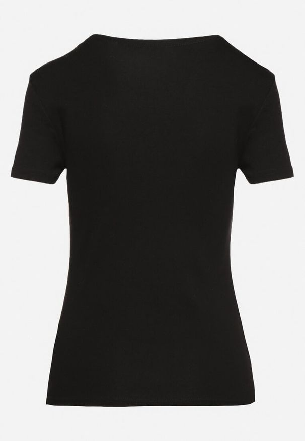 Born2be - Czarny Bawełniany T-shirt z Metalicznym Napisem Xalaviel. Okazja: na co dzień. Kolor: czarny. Materiał: bawełna. Wzór: napisy. Sezon: lato. Styl: casual