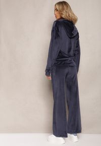 Renee - Granatowy Welurowy Komplet Dresowy z Bluzą i Szerokimi Spodniami Anelivs. Kolor: niebieski. Materiał: dresówka, welur #3