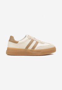 Renee - Beżowo-Brązowe Zamszowe Sneakersy w Stylu Kultowych Tenisówek ze Skórzaną Wkładką Tenannia. Okazja: na co dzień. Kolor: beżowy. Materiał: zamsz, skóra #3