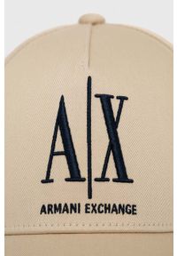 Armani Exchange czapka bawełniana kolor beżowy z aplikacją. Kolor: beżowy. Materiał: bawełna. Wzór: aplikacja #4