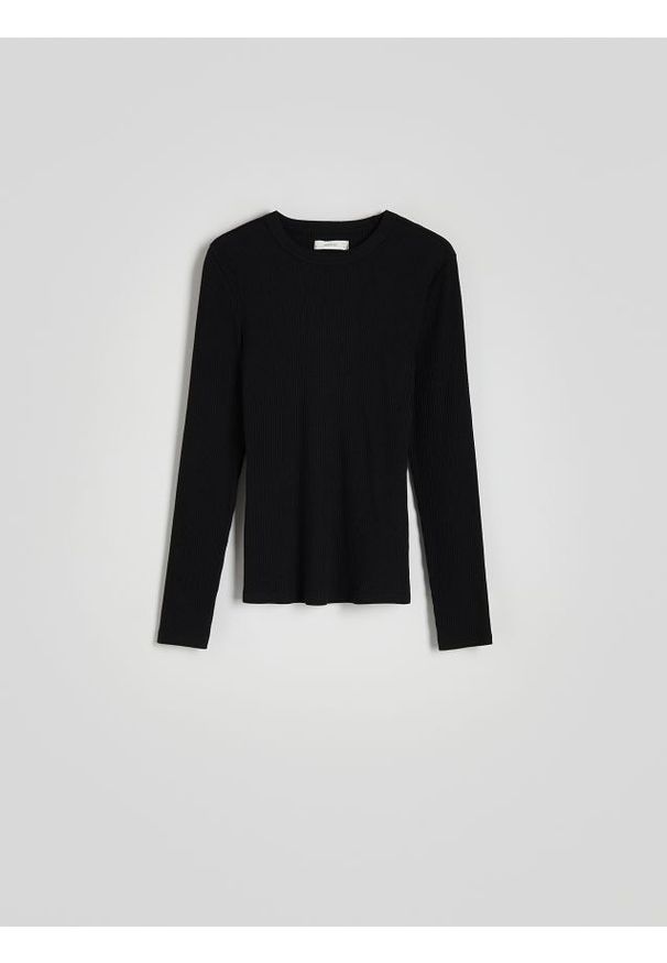 Reserved - Longsleeve z prążkowanej dzianiny - czarny. Kolor: czarny. Materiał: dzianina, prążkowany. Długość rękawa: długi rękaw