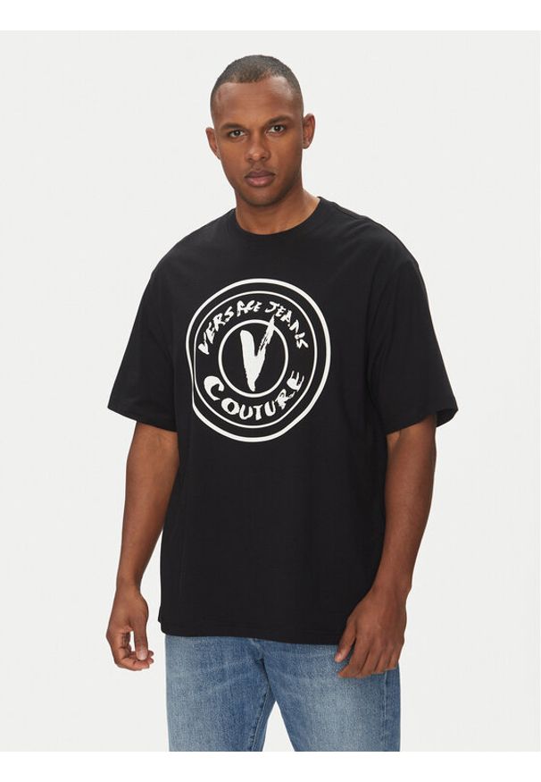 Versace Jeans Couture T-Shirt 78GAHE08 Czarny Regular Fit. Kolor: czarny. Materiał: bawełna