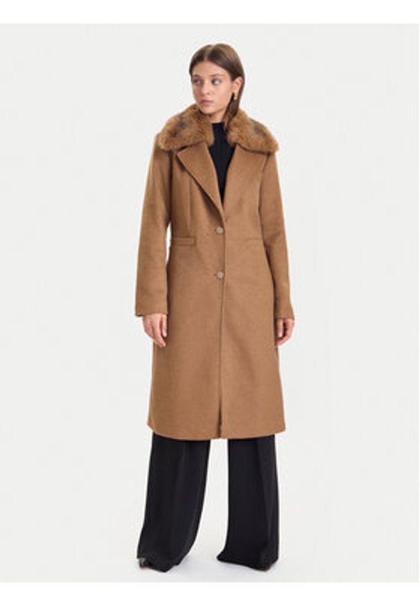 Guess Płaszcz wełniany W5BL19 W2642 Brązowy Regular Fit. Kolor: brązowy. Materiał: syntetyk