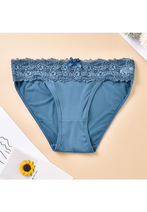 Intica - Figi koronkowe z elastycznego materiału Santoshi. Kolor: niebieski. Materiał: materiał, koronka. Wzór: koronka