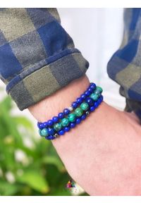 Brazi Druse Jewelry - Bransoletka Męska Lapis Lazuli Zielony. Kolor: zielony. Wzór: kolorowy. Kamień szlachetny: lapis lazuli #2