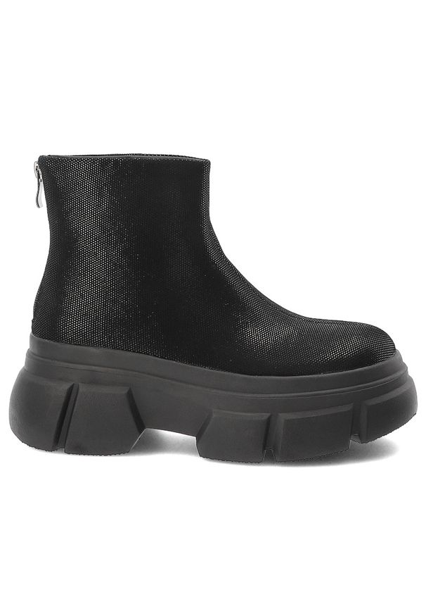 Czarne Botki S.Barski Modne Buty Damskie. Okazja: na co dzień. Kolor: czarny. Materiał: jeans. Szerokość cholewki: normalna. Sezon: zima, jesień. Obcas: na platformie. Styl: casual