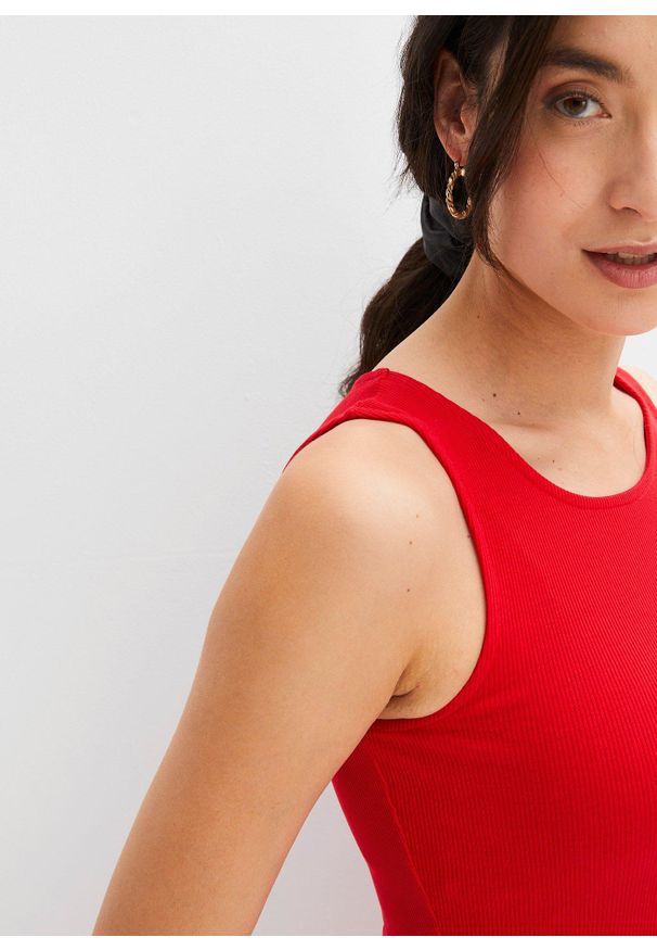 bonprix - Top w prążek z czystej bawełny organicznej (2 szt.). Kolor: czerwony. Materiał: bawełna. Wzór: prążki