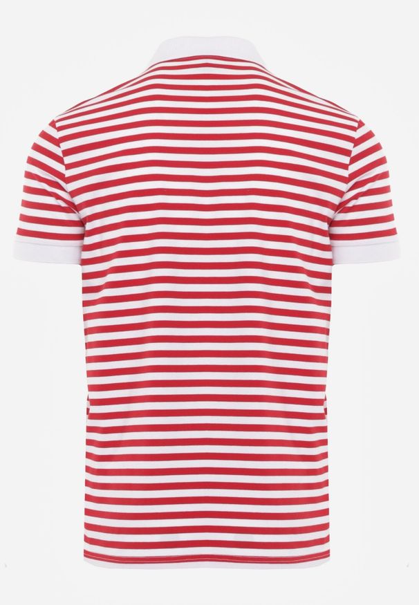 Born2be - Czerwona Bawełniana Koszulka Polo w Paski w Stylu Casual Elunilla. Okazja: na co dzień. Typ kołnierza: polo. Kolor: czerwony. Materiał: bawełna. Wzór: paski. Styl: casual