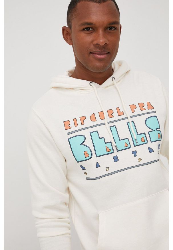 Rip Curl bluza męska kolor beżowy z kapturem z nadrukiem. Typ kołnierza: kaptur. Kolor: beżowy. Wzór: nadruk
