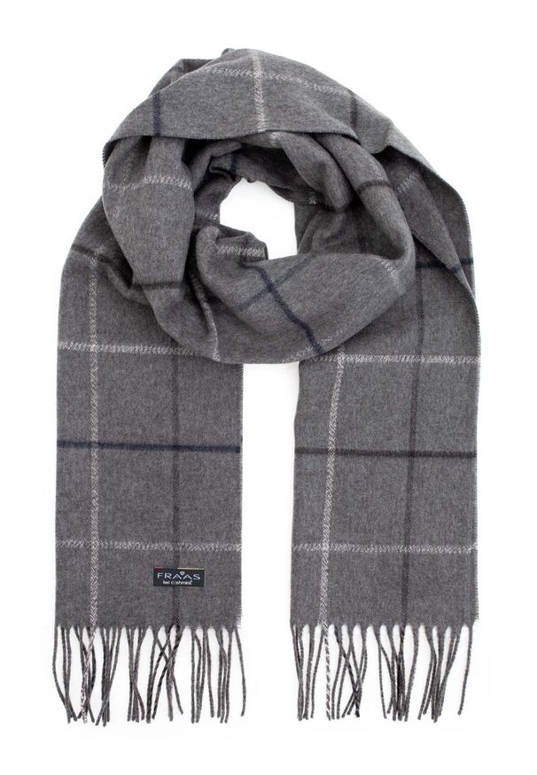 FRAAS - szale męskie - Szary szalik męski w kratę F9 FRAAS Cashmink. Kolor: szary. Materiał: syntetyk, poliakryl, kaszmir, tkanina, skóra, wełna, materiał, włókno