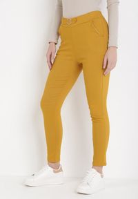 Born2be - Żółte Spodnie Skinny Aeliyah. Kolor: żółty. Materiał: polar. Długość: długie. Wzór: aplikacja