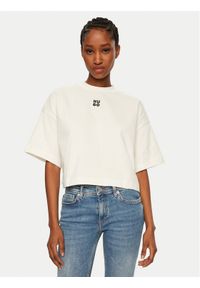 Hugo - HUGO T-Shirt Cropped Tee 50517790 Écru Relaxed Fit. Materiał: bawełna