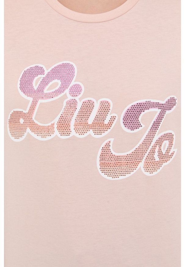 Liu Jo t-shirt bawełniany kolor różowy. Okazja: na co dzień. Kolor: różowy. Materiał: bawełna. Wzór: aplikacja. Styl: casual
