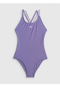 4f - 4F Kostium kąpielowy jednoczęściowy dziewczęcy - fioletowy 134/140 (8-10 lat). Kolor: fioletowy. Materiał: skóra, materiał. Rodzaj stanika: push-up #1