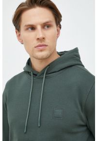BOSS Orange - BOSS bluza bawełniana BOSS ORANGE męska kolor zielony z kapturem gładka. Okazja: na co dzień. Typ kołnierza: kaptur. Kolor: zielony. Materiał: bawełna. Wzór: gładki. Styl: casual #5