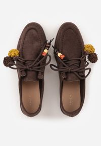 Born2be - Ciemnobrązowe Mokasyny VICES z Wkładką ze Skóry Natualnej Ozdobione Koralikami. Nosek buta: okrągły. Kolor: brązowy. Materiał: skóra. Wzór: aplikacja. Obcas: na obcasie. Styl: klasyczny. Wysokość obcasa: niski #6