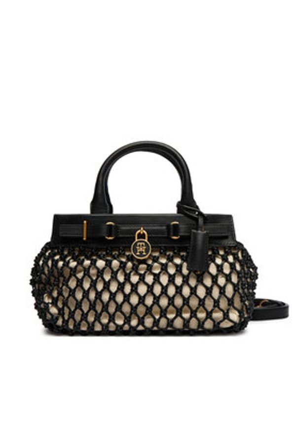 TOMMY HILFIGER - Tommy Hilfiger Torebka American Icon Mini Tote Macrame AW0AW18542 Czarny. Kolor: czarny