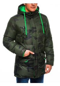 Ombre Clothing - Kurtka męska zimowa pikowana C383 - zielony/moro - M. Kolor: zielony. Materiał: poliester. Wzór: moro. Sezon: zima #1
