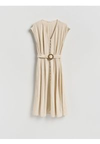 Reserved - Sukienka z dodatkiem lnu - beżowy. Kolor: beżowy. Materiał: len