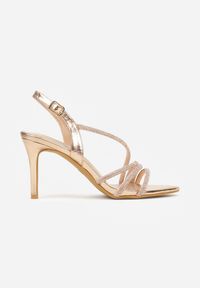 Born2be - Szampańskie Sandały na Szpilce Zdobione Cyrkoniami Denafera. Okazja: na wesele, na ślub cywilny, na imprezę. Kolor: złoty. Materiał: satyna. Wzór: aplikacja. Obcas: na szpilce. Styl: elegancki #7