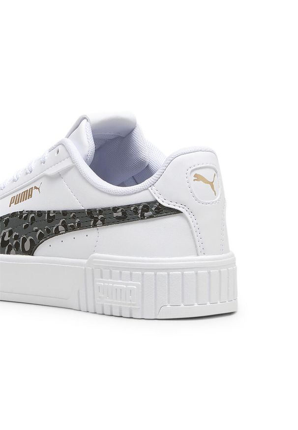 Puma - Młodzieżowe sneakersy Carina 2.0 Animal Update PUMA White Mineral Gray Gold. Kolor: szary, biały, wielokolorowy, żółty. Wzór: motyw zwierzęcy, nadruk. Sezon: lato. Sport: turystyka piesza
