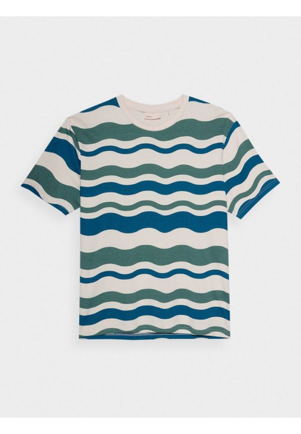 outhorn - T-shirt oversize z nadrukiem męski - oliwkowy. Okazja: na co dzień. Kolor: oliwkowy. Materiał: dzianina, bawełna. Wzór: nadruk. Styl: casual