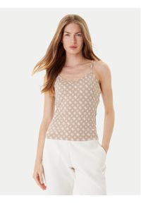 Guess Top V5YP11 MC03W Beżowy Slim Fit. Kolor: beżowy. Materiał: syntetyk