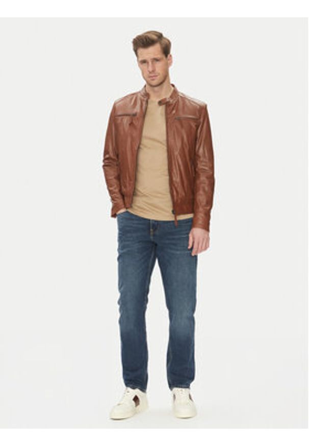 Serge Pariente Kurtka skórzana Tonic Brązowy Slim Fit. Kolor: brązowy. Materiał: skóra
