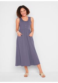 bonprix - Sukienka midi z kieszeniami. Kolor: fioletowy. Materiał: bawełna. Długość: midi #1
