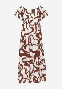 Born2be - Brązowa Wiskozowa Sukienka z Bufiastymi Rękawami w Abstrakcyjny Wzór Tibee. Okazja: na co dzień. Kolor: brązowy. Materiał: wiskoza. Wzór: nadruk. Typ sukienki: proste. Styl: wakacyjny, casual, elegancki #5