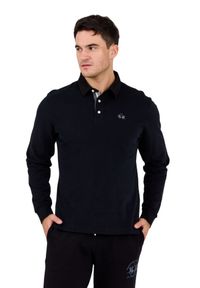 La Martina - LA MARTINA Czarny męski longsleeve polo HEAVY JERSEY, Rozmiar M. Okazja: na co dzień. Typ kołnierza: polo. Kolor: niebieski. Materiał: jersey. Długość rękawa: długi rękaw. Styl: casual #7