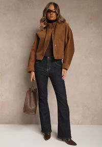 Renee - Brązowa Nietoperzowa Kurtka Przejściowa z Kapturem Amiree. Okazja: na co dzień. Typ kołnierza: kaptur. Kolor: brązowy. Materiał: dzianina. Długość: krótkie. Styl: casual #4