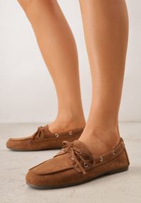 Renee - Jasnobrązowe Mokasyny VICES z Wkładką ze Skóry Naturalnej ze Sznurowaniem Nairis. Nosek buta: okrągły. Zapięcie: sznurówki. Kolor: brązowy. Materiał: skóra. Obcas: na obcasie. Wysokość obcasa: niski #3