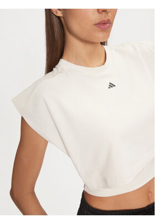 Adidas - adidas Koszulka techniczna Power Boxy French Terry 3-Stripes IW3188 Écru Slim Fit. Materiał: syntetyk