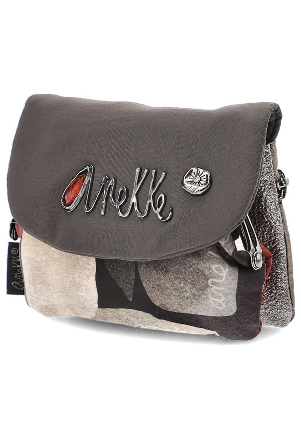 Szary Portfel Anekke Zgrabna Portmonetka Damska. Kolor: szary. Materiał: materiał. Wzór: aplikacja