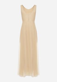 Born2be - Beżowa Sukienka Koktajlowa z Tiulowym Dołem Elasoria. Kolor: beżowy. Materiał: tiul. Styl: wizytowy #5