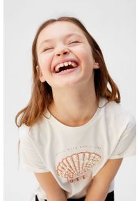 Mango Kids - T-shirt dziecięcy Shell 110-164 cm. Okazja: na co dzień. Kolor: biały. Materiał: bawełna, dzianina. Wzór: nadruk. Styl: casual #4