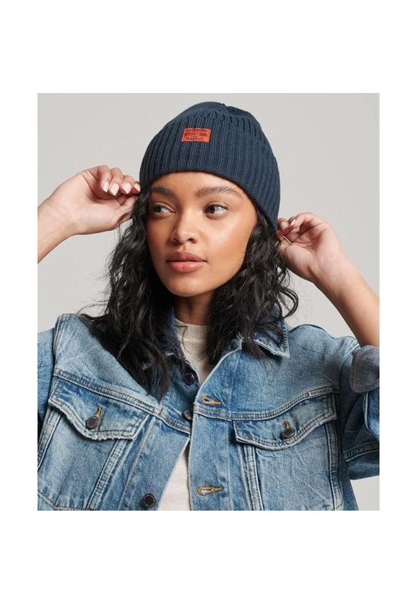 Czapka zimowa damska Superdry Workwear Beanie granatowa. Kolor: niebieski. Materiał: wełna, poliester. Sezon: zima