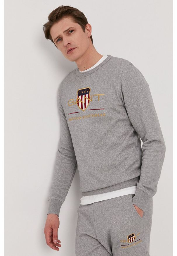 GANT - Gant - Bluza. Okazja: na co dzień. Kolor: szary. Wzór: aplikacja. Styl: casual
