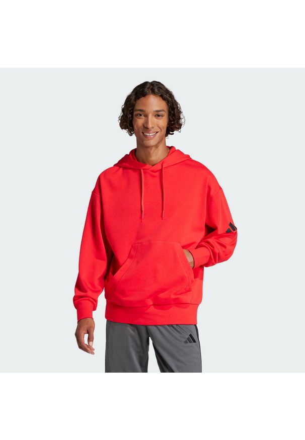 Adidas - Bluza z kapturem Essentials Loose-Fit 3 Bar Logo French Terry. Typ kołnierza: kaptur. Kolor: czerwony, wielokolorowy, czarny. Materiał: materiał