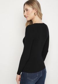 Born2be - Czarny Dopasowany Sweter z Prążkowanej Dzianiny z Bawełną z Dekoltem w Serek Tesma. Okazja: na co dzień. Typ kołnierza: dekolt w serek. Kolor: czarny. Materiał: prążkowany, bawełna, dzianina. Długość rękawa: długi rękaw. Długość: długie. Styl: casual, elegancki #2